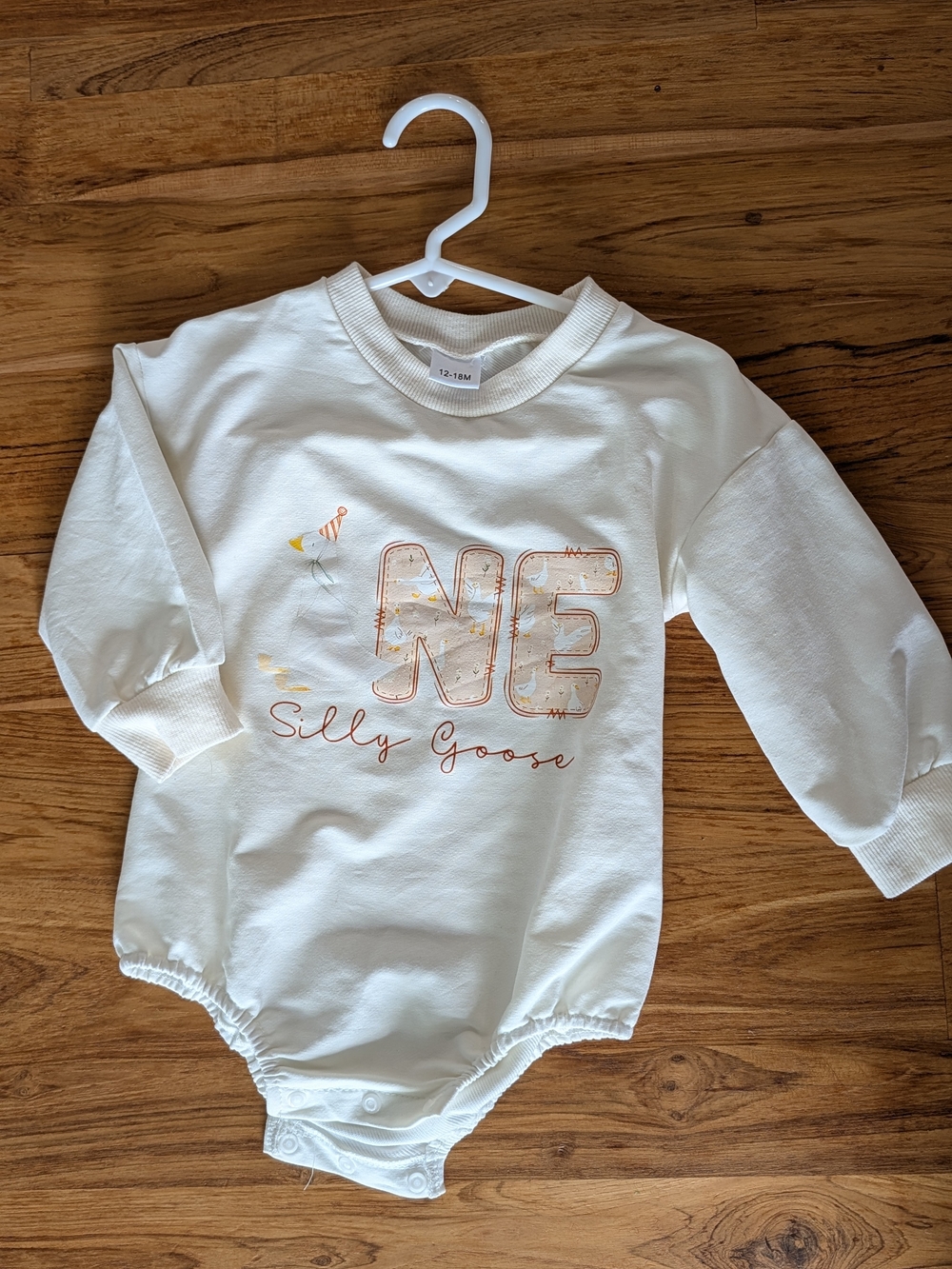 Silly Goose White Baby Bodysuit with Peach Accents